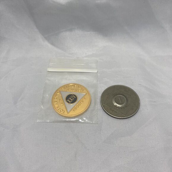 Set Of Two NA Sobriety Coins One 24 Year Is New And One 1 Year Is Older - Picture 2 of 7